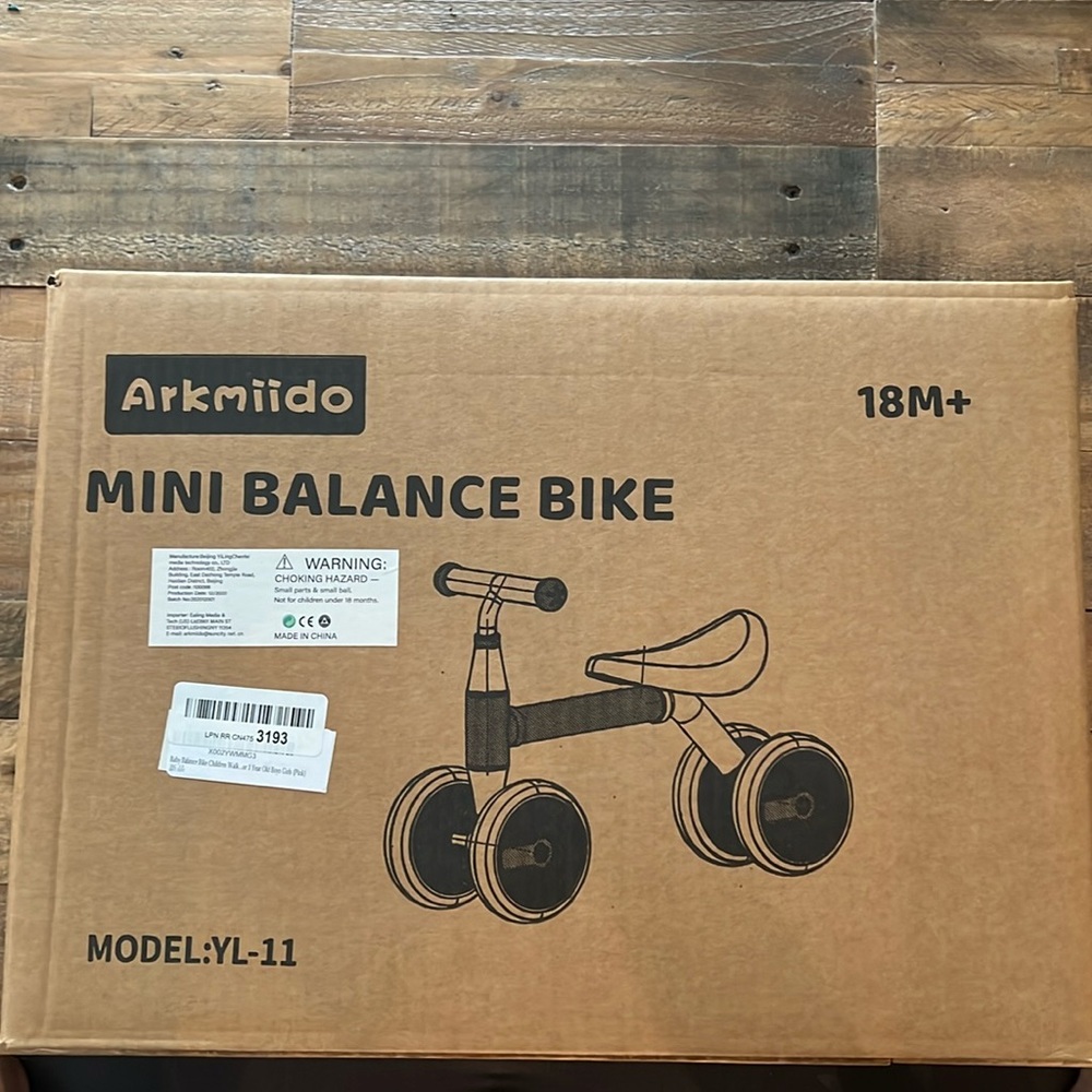 pink mini balance bike -new in box